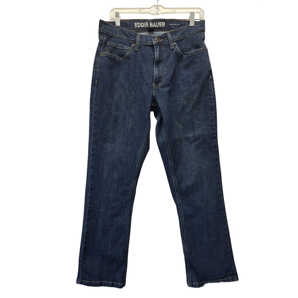 Eddie Bauer Mens Straight Fit Dark Wash Stretch Denim Jeans 30x29 Blue